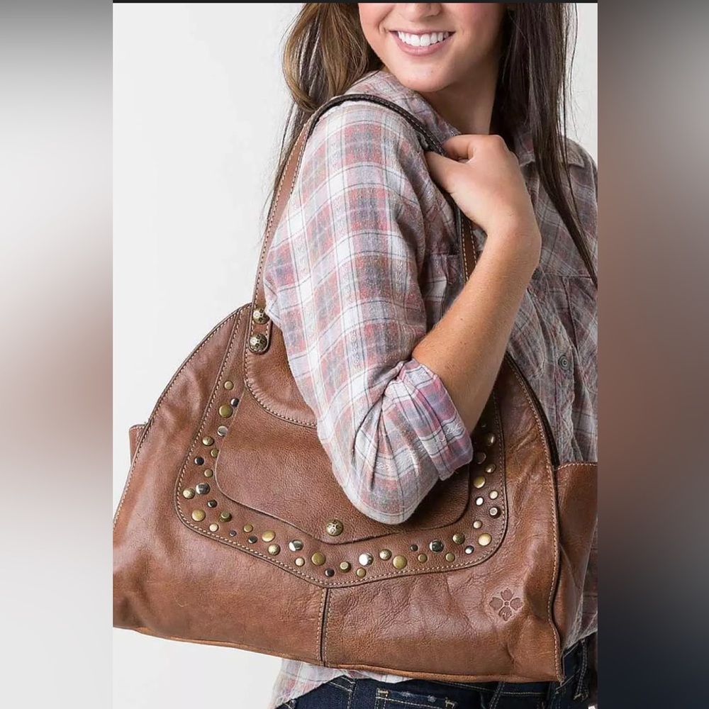 Patricia Nash Brown Leather Shoulder Bag with Stud Details Ergo
